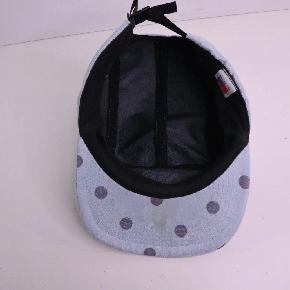 MIGHTY HEALTHY 5 Panel Mens Hat Polka Dot Blue Adjustable Strap Made in USA